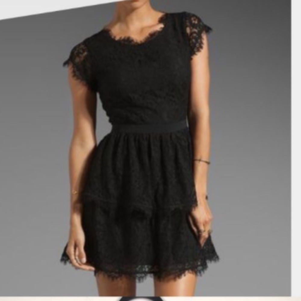 Joie black lace tiered dress